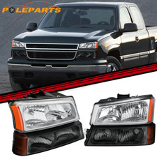 Pair Chrome Headlight W Bumper Light For 03-06 Chevy Silverado 1500 2500 3500hd