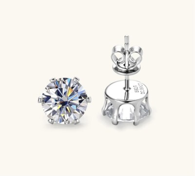 Moissanit Ohrringe, je 1 Karat, 2 Karat ein Paar, 925 Sterling Silber