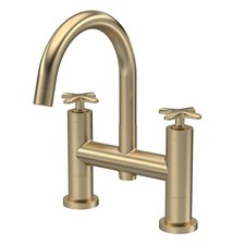 Nuie Aztec Deck Mounted Bath Filler Tap Brushed Brass Crosshead Dual Handle