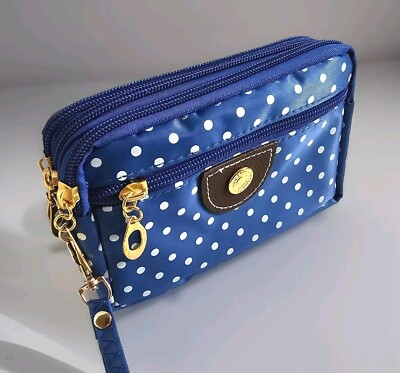 Multi Golden Zipper Wristlet Water Repellent Multi -function Clutch Dotted Blue 