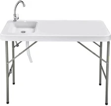 Folding Table with Sink Faucet Pipe Camping Fruit Fish Cleaning Portable Garden