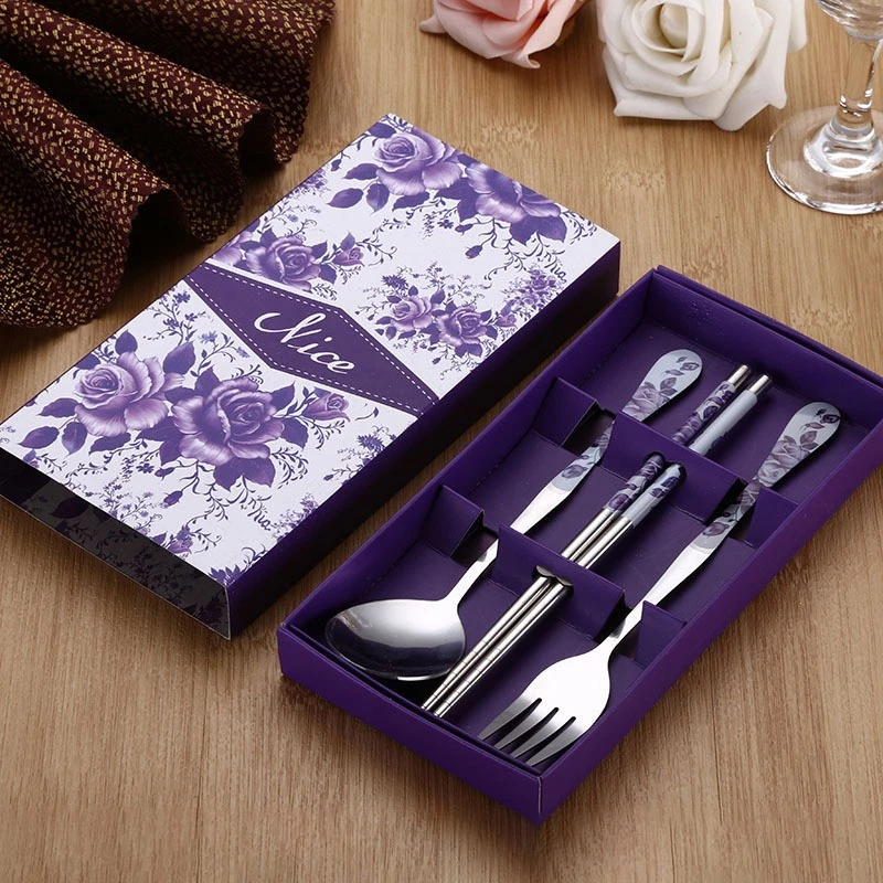 3PC Tableware Stainless Steel Chopsticks Spoon Fork Gift Box Portable Travel _wa - Bild 2 von 4