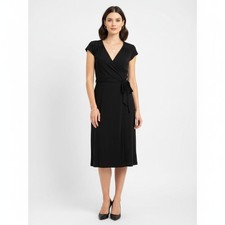 Laundry Black Wrap Tie Waist Short Sleeve Knee Length Dress 8