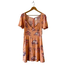 Abound Nordstrom Coral Aster Short Sleeve Floral Mini Skater Dress NWT