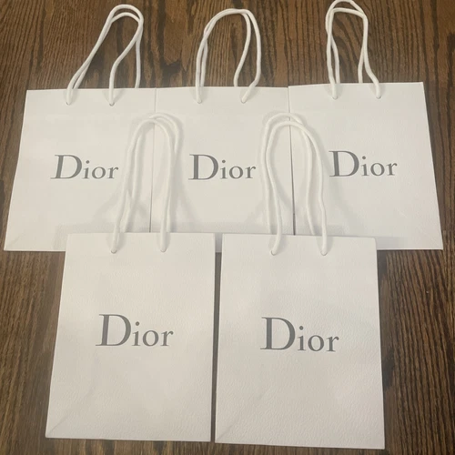 x5 DIOR Authentique Sac Cadeau Shopping en Galet Blanc avec Poignée 6"x 7,5" x 3"D Neuf