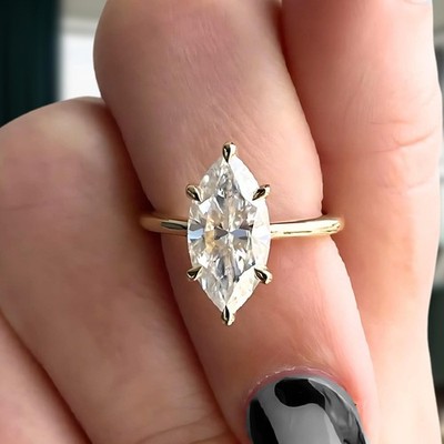 IGI Certified 4 Ct Marquise Lab Grown Diamond Solitaire Ring in 14K Yellow Gold