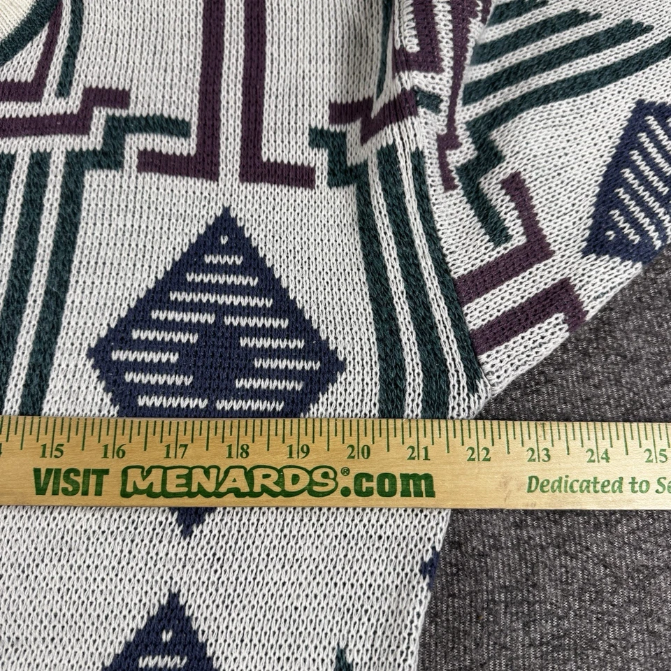 Suéter de malha vintage Izod adulto grande branco pulôver geométrico estampa asteca - Imagem 4 de 4