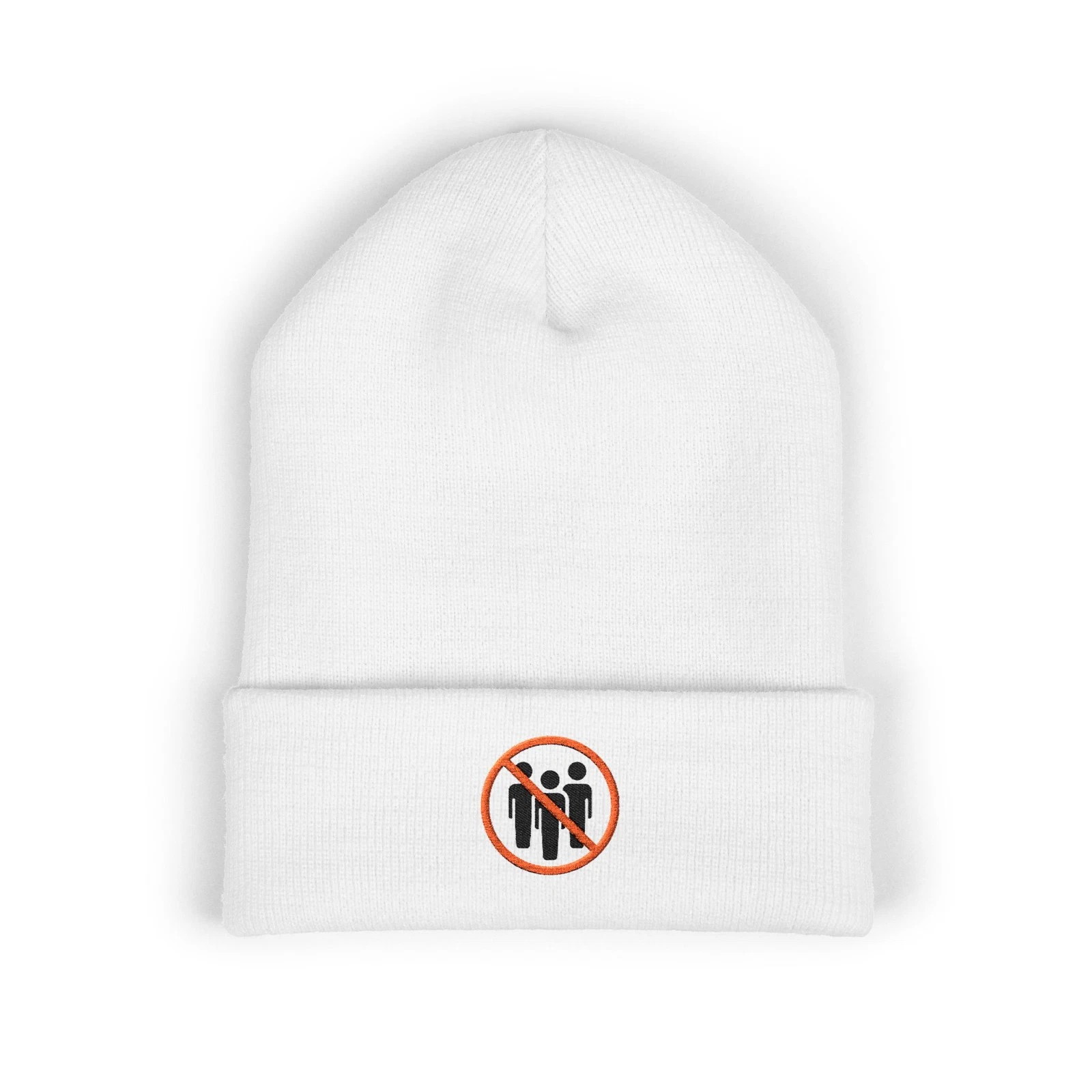 Minimalist 'No People' Cuffed Beanie — Classic Knit Embroidered Hat