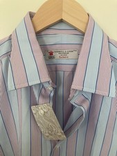 nwt TURNBULL  ASSER Dress Shirt Blue/Pink Wide Striped French Cuffs 17/43