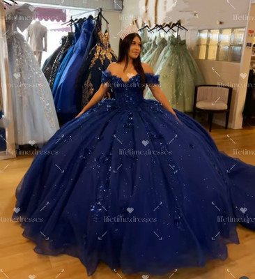 Navy Blue Quinceanera Dresses Newest Glitter Sweet 15 XV Party Girl Ball Gowns