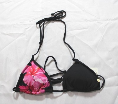 Kaiami Women's Paradise Floral Triangle Bikini Top CL8 Black/Pink Size US:10 NWT