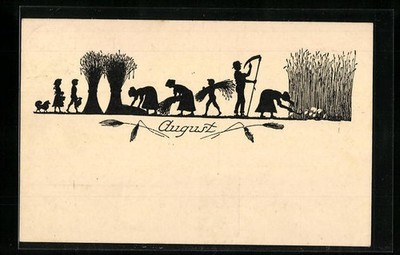 Harvest in August, Silhouette, Postcard 