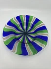 Vintage MCM Murano Striped Glass Bowl Blue Green Copper Beautiful!