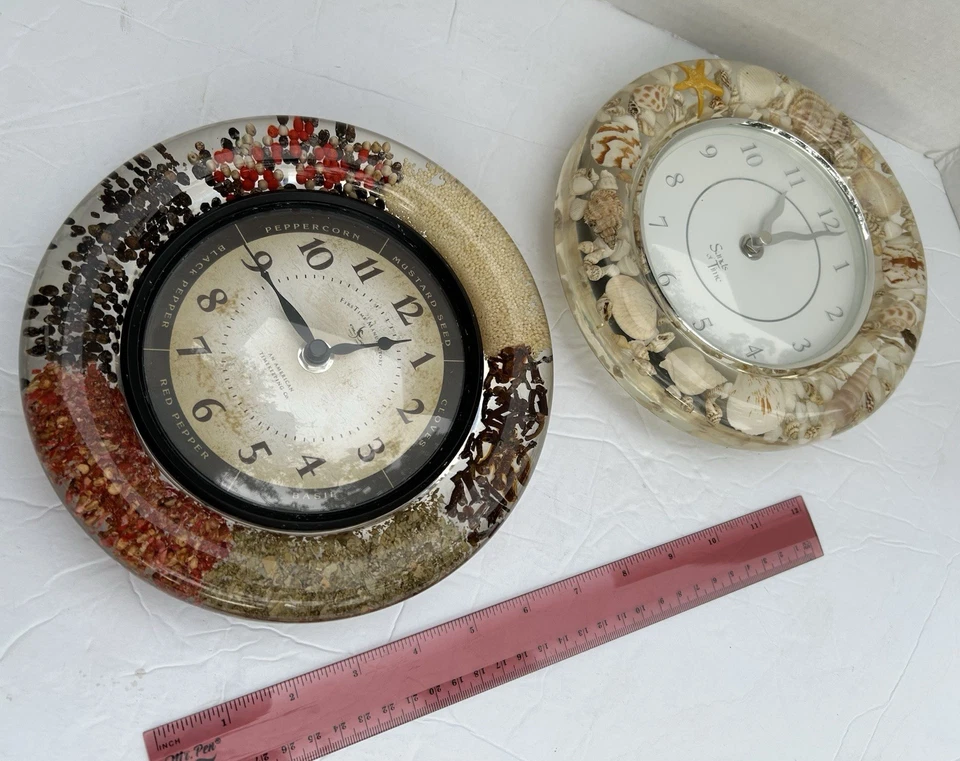 Vintage Lucite Sea Shells Wall Clock 8” Seashells Sands Of Time & FirsTime Clock - Image 3 of 4