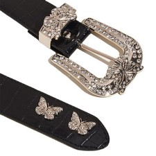 Women Jeans Belt Exquisite Sparkling Butterfly Buckle Impressive Cowboy Style