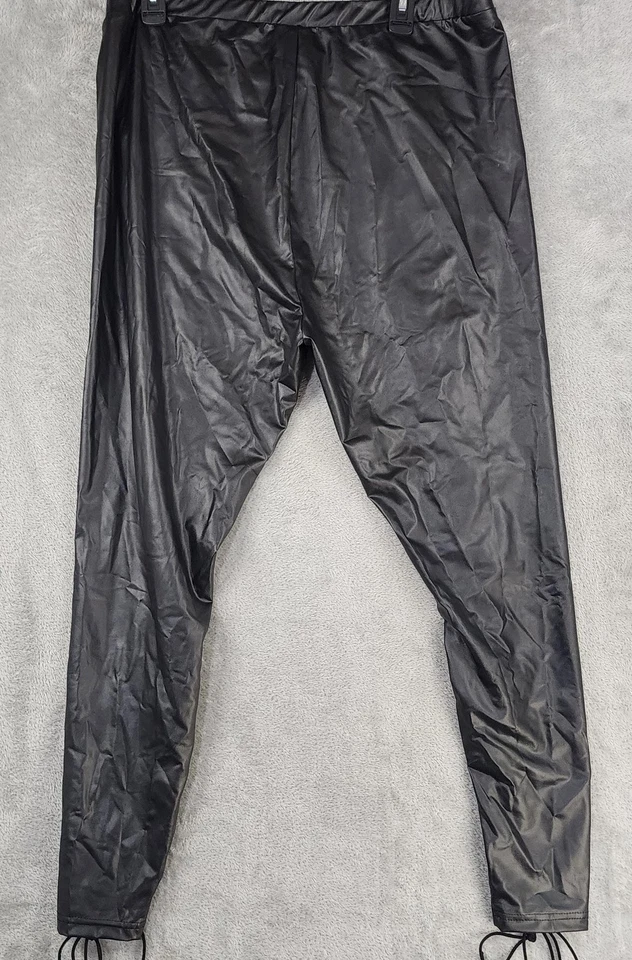 Pantalones Shein SXY 3XL para mujer negros de imitación de cuero con cordones cintura alta elásticos góticos Foto 2 de 4
