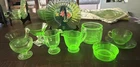 Vintage  Uranium Depression Glass Lot  Of Ten Pieces Green Glass High Glow Mixed