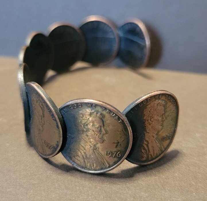 Vintage Copper 1976 Lincoln Heads Cuff Bracelet Ameri… Gem