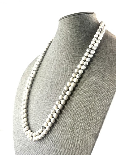 Vintage Natural Howlite Beaded Necklace 62in Stone Round Single Strand - Picture 5 of 9