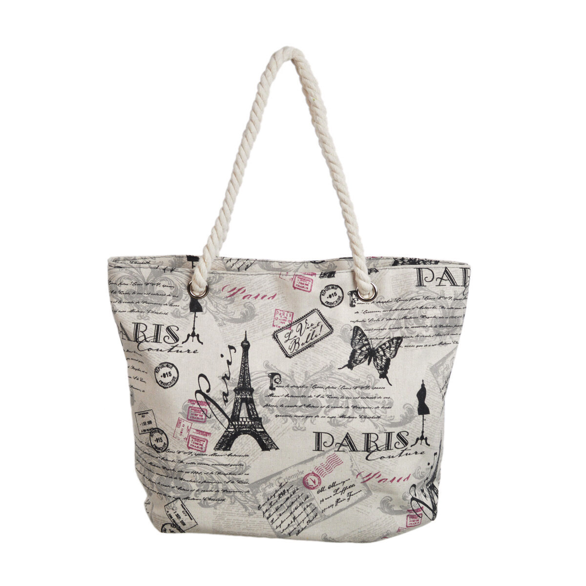 Premium Large Paris Eiffel Butterfly Print Canvas Tote Shoulder Bag ...