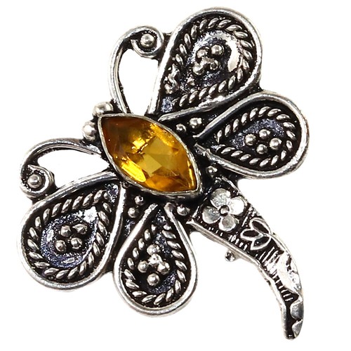 Citrine Quartz Gemstone Ethnic 925 Silver Jewelry Pins & Brooches 1.5'' - Picture 2 of 7