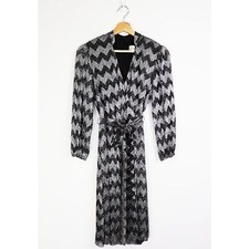 NEW Eliza J Metallic Silver & Black Long Sleeve Chevron Wrap Dress Size 6