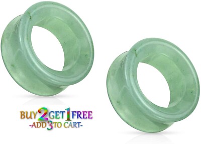 Pair 8g-38mm GREEN AVENTURINE STONE TUNNELS Double Flare Gauges Jade Plugs 1073