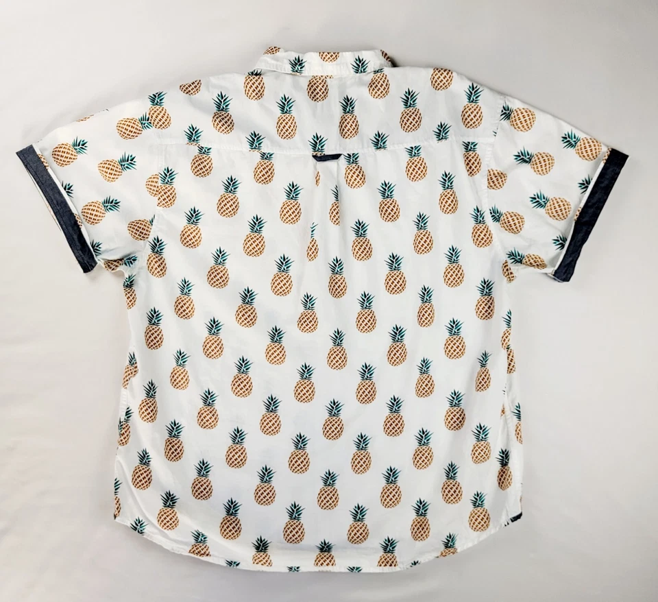 Free Planet Shirt Mens 3X Button Up Short Sleeves Pockets Pineapple  Print - Image 2 of 4