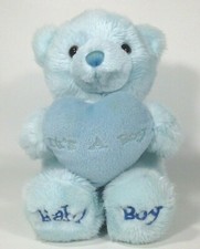 Aurora Baby Boy Teddy Bear Blue Plush Stuffed Animal Comfy Heart Pillow 9"