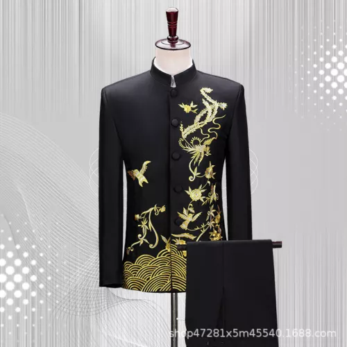 Men's Mandarin Collar Chinese Tunic Suit Jacket Coat Pants Traditional Zhongshan - Picture 23 of 23