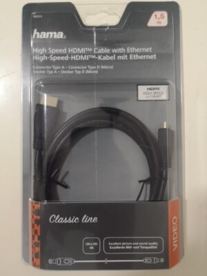 HAMA HDMI-Kabel 1,5m – Mit Ethernet, 4K Ultra HD & 2 Adaptern Für TV, PC & Gaming