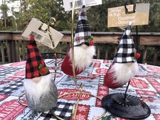 7  Gnome Christmas Ornaments Buffalo Check Plaid Hats Plush Tree Ornaments 3 Pc