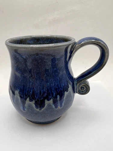 Stoneware Drip Glaze Pottery Coffee Tea Mug Blue Signed 