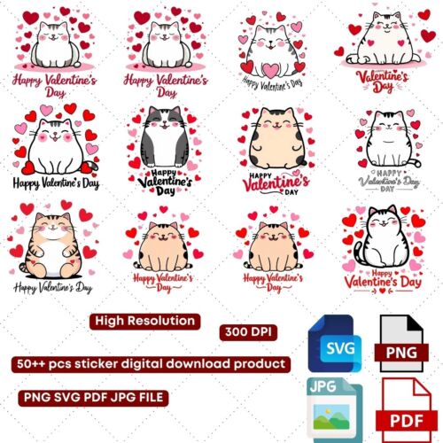 50+ Adorable Valentine's Day Cat Vector Designs Illustrations Digital Download - Picture 5 of 9