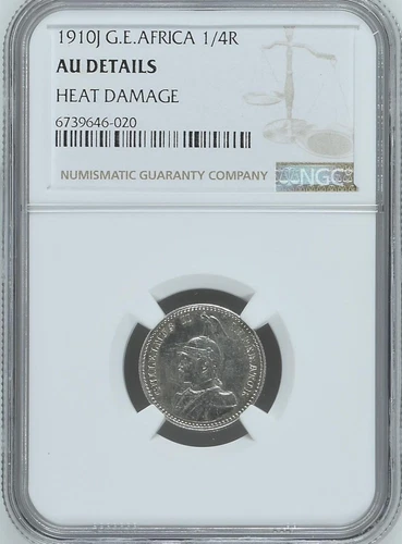 GERMAN EAST AFRICA 1/4 Rupie 1910 J Silver NGC AU Details