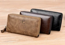 Large Men Wallet Holder Blocking double Zipper Pocket RFID Protected 