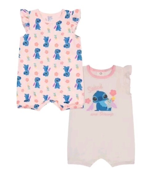 Stitch Baby Girls Romper, 2-Pack Size 12 Months