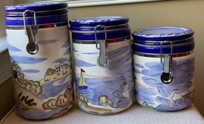 Style Eyes Baum Bros Canister Set Nantucket Set Of 3 Lighthouse Sailboat **Read