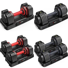 Adjustable Dumbbells 25/55lbs Home Gym Exercise Fitness Full Body Workout Black