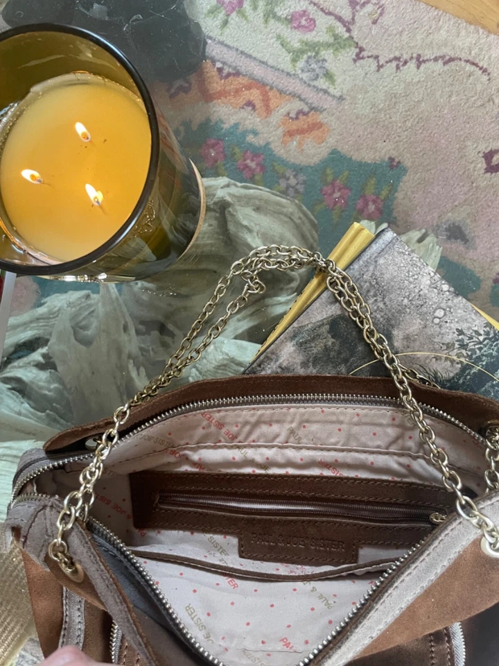 Paul and Joe Bolso de Mano de Gamuza Marrón y Gris con Herrajes Dorados Foto 4 de 4