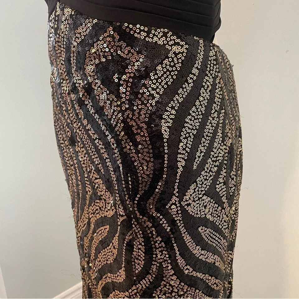 Vintage Night Moves Sequin Gown Women’s 10 Black Gold Strapless Low Back Dress - Image 4 of 4