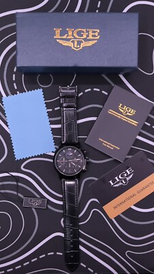 LIGE Men s Automatic Leather Watch Stainless Steal Water Resistant Black Dial