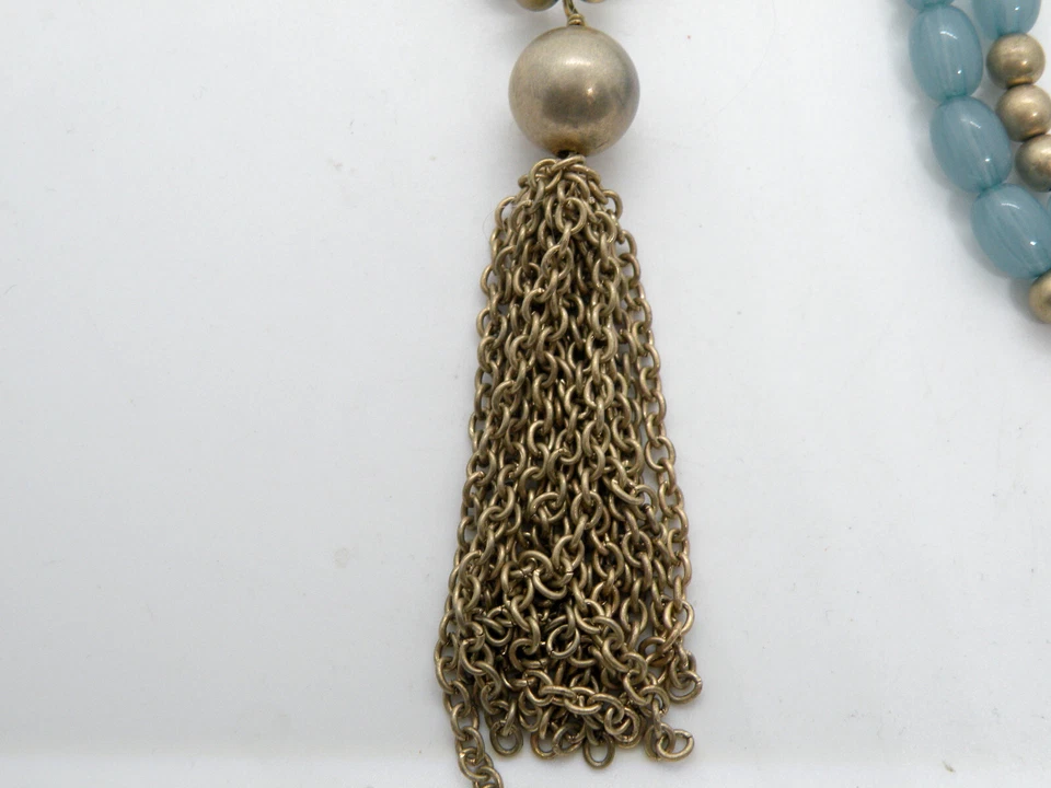 T&R 签名蓝色珠饰金色链女式吊坠项链 — 第 3/4 张图片