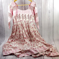 Indian Boho Long Dress Bohemian Ethnic Floral Vintage Sari Maxi Dress Pink White