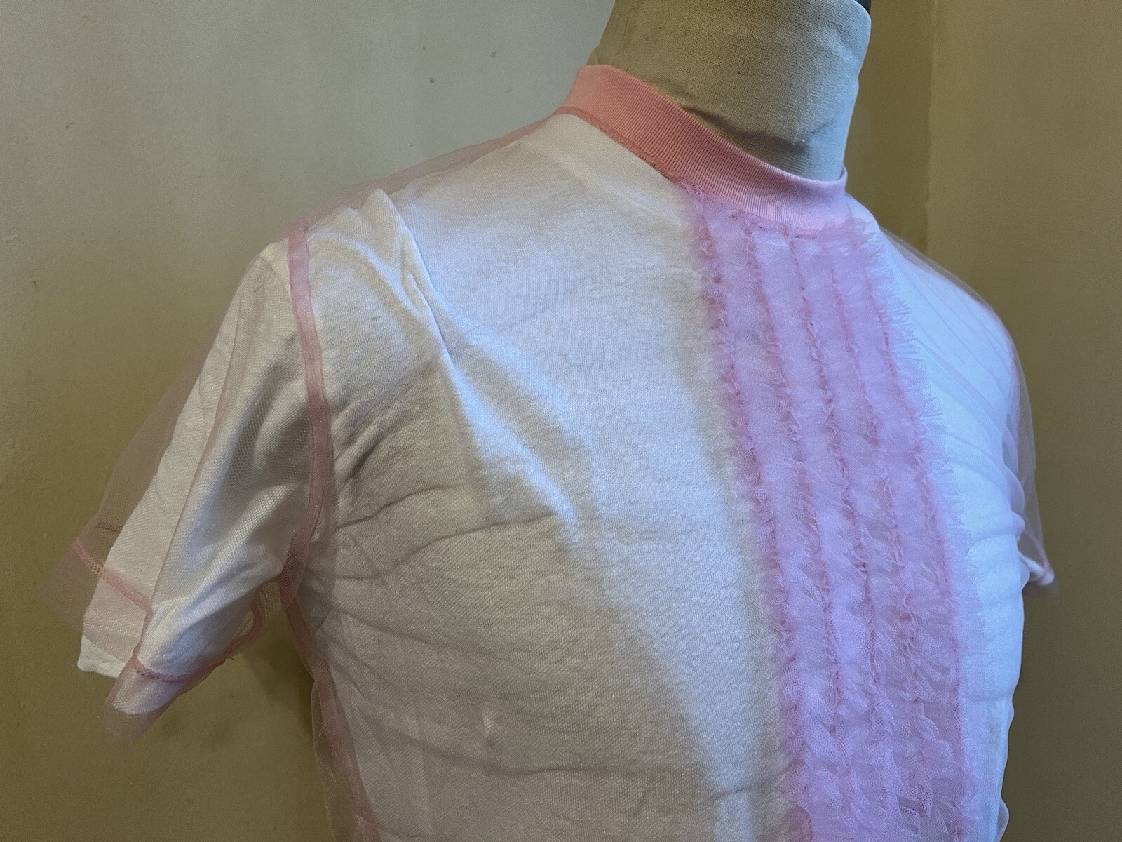 DSQUARED² RUNWAY DOUBLE SET WHITE PINK RUFFLES T SHIRTS S S 70'S PROM LEATHER image 6