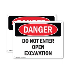 (2 Pack) Do Not Enter Open Excavation OSHA Danger Sign Decal Metal Plastic