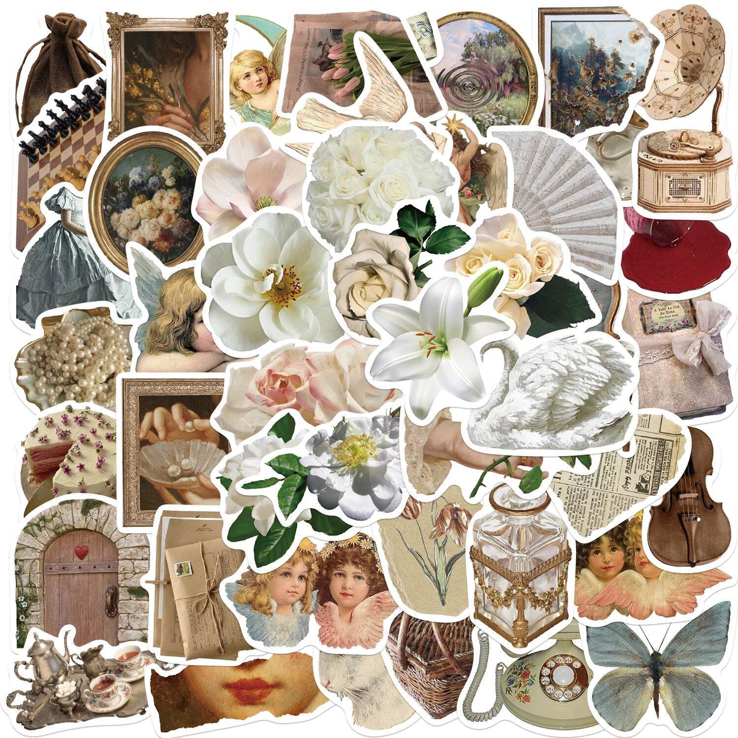 50Pcs Vintage Handbag Retro Stickers Aesthetic DIY Sticker Toys For Laptop Lugga