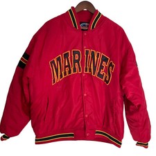 Marines Satin Bomber Varsity Jacket Large L Mens Red Marine Corps Letterman