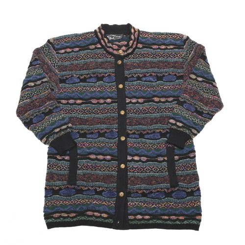 Oskar Haug Vintage 3D Knit Sweater Cardigan Multi Color Women's Large