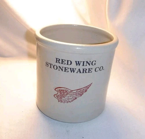 Rare Red Wing Stoneware Miniature Crock 6” Tall Stamped with Blue Lettering